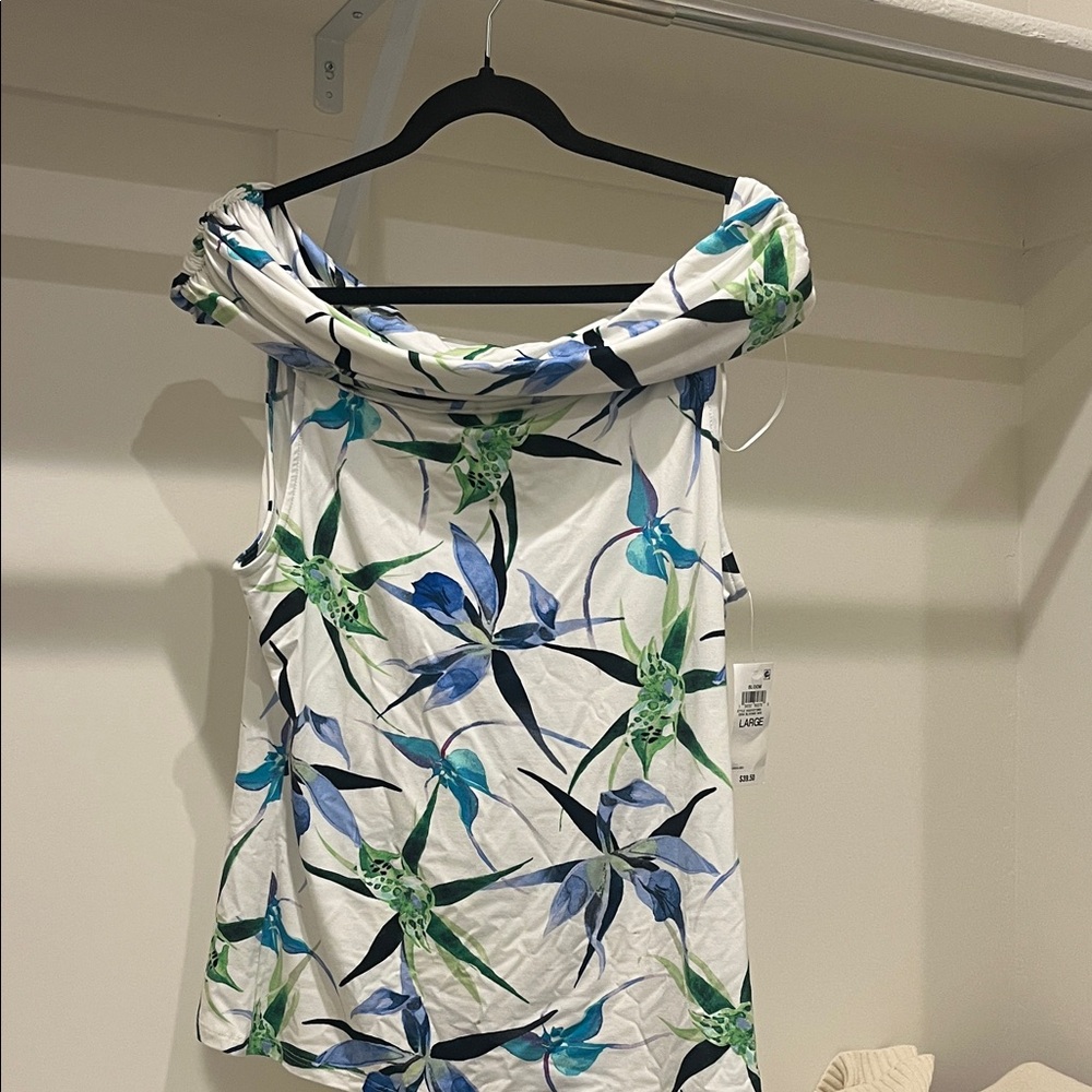 NWT, INC White Blouse with Blue and Green Floral Print. pants also posted
